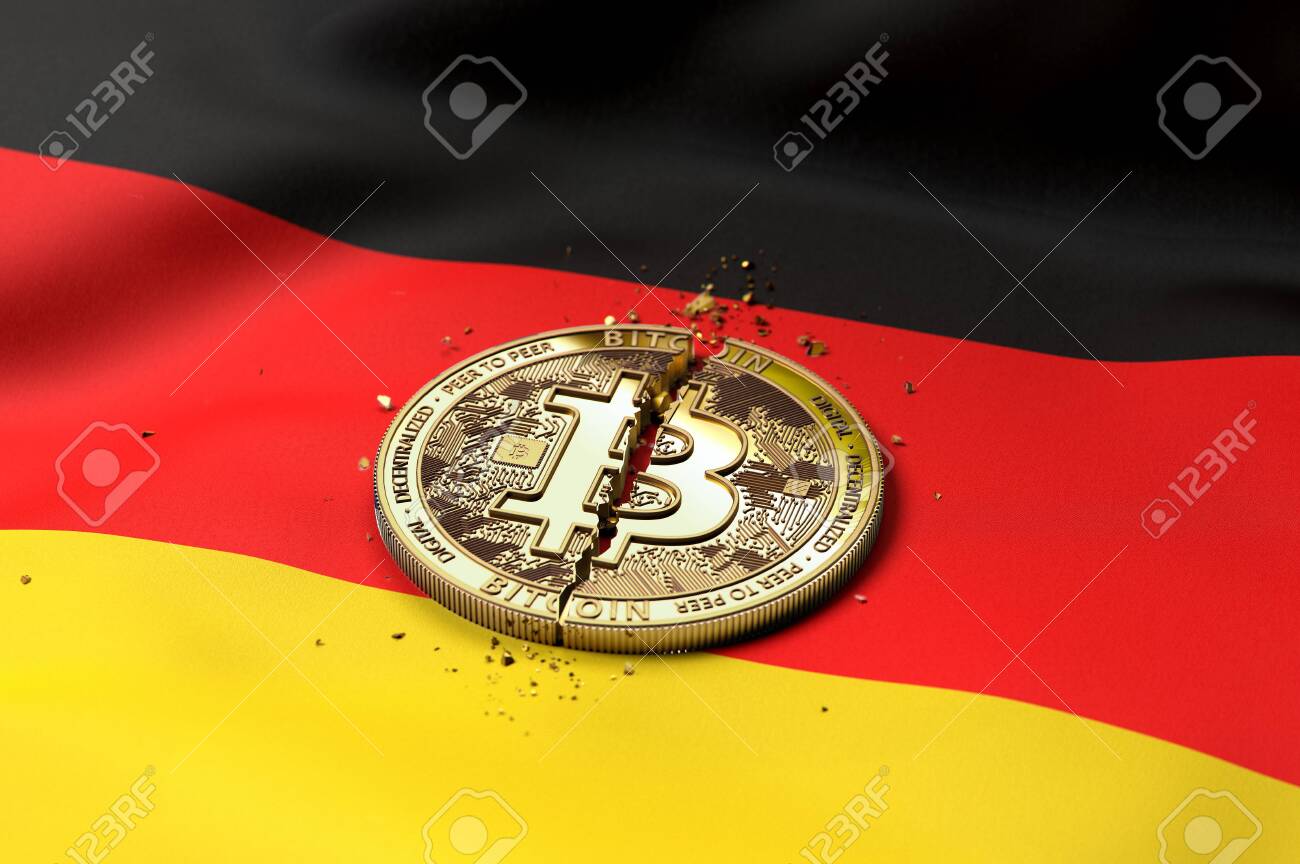 Cracked Bitcoin Coin On German Flag Bad Bitcoin Condition In - 